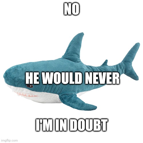Blahåj | NO HE WOULD NEVER I'M IN DOUBT | image tagged in blah j | made w/ Imgflip meme maker