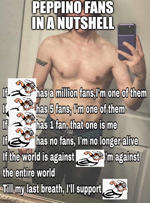 Sorry i havent posted in a long time! Heres my recent post! | PEPPINO FANS IN A NUTSHELL | image tagged in if x has one million fans | made w/ Imgflip meme maker