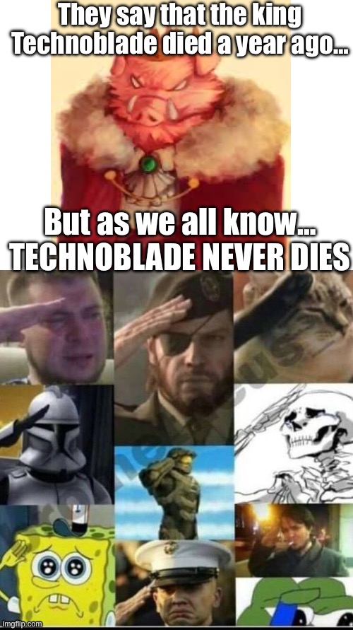 I would like to say even though it doesn’t really mean anything, technoblade is a hero | They say that the king Technoblade died a year ago…; But as we all know… TECHNOBLADE NEVER DIES | image tagged in respects,technoblade,cancer,minecraft | made w/ Imgflip meme maker
