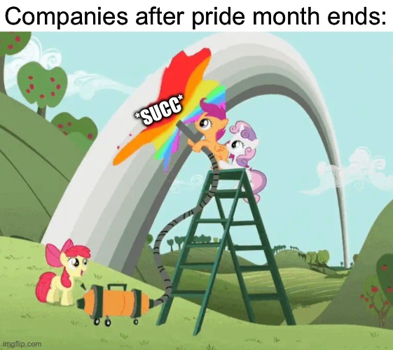 30 upvotes and I’ll post this in the LGBTQ stream | Companies after pride month ends:; *SUCC* | image tagged in shitpost,memes,pride month is finally over | made w/ Imgflip meme maker
