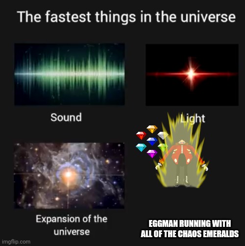 Fastest things in the universe | EGGMAN RUNNING WITH ALL OF THE CHAOS EMERALDS | image tagged in fastest things in the universe,eggman,chaos,fastest thing possible | made w/ Imgflip meme maker