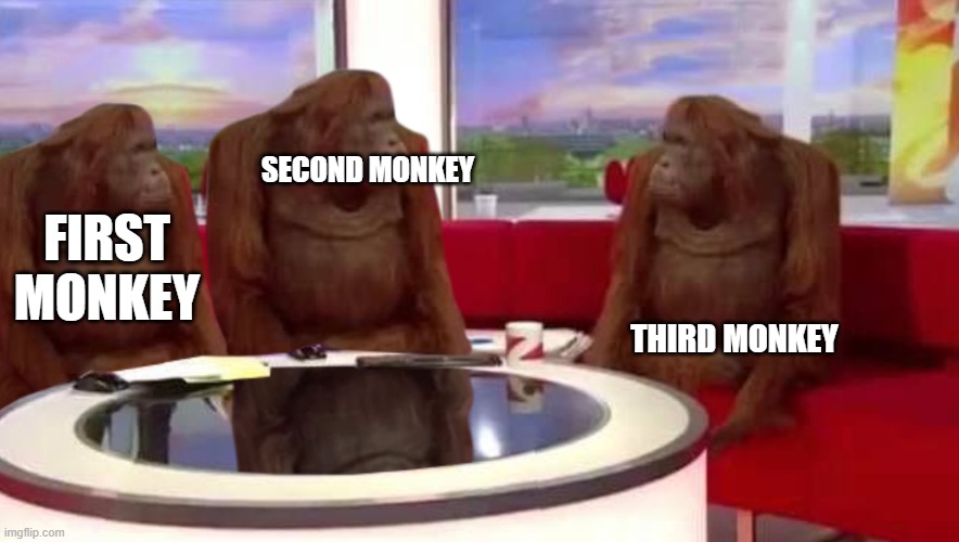 where monkey | SECOND MONKEY; FIRST MONKEY; THIRD MONKEY | image tagged in where monkey | made w/ Imgflip meme maker