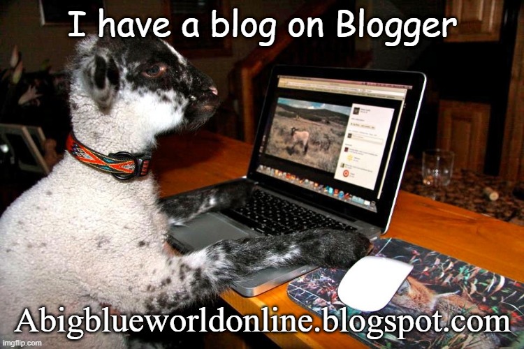 I also put the link in the description | I have a blog on Blogger; Abigblueworldonline.blogspot.com | image tagged in lamb blogger | made w/ Imgflip meme maker