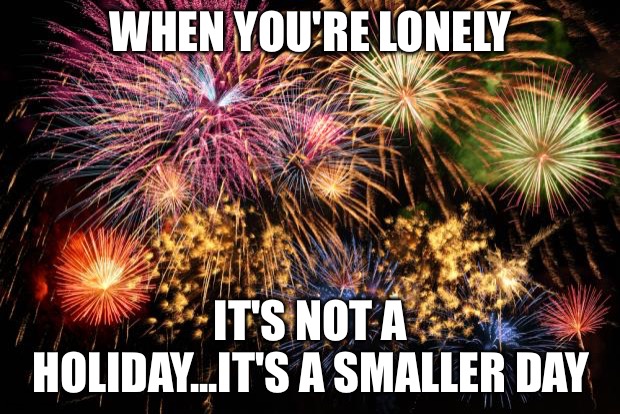 July 4th | WHEN YOU'RE LONELY; IT'S NOT A HOLIDAY...IT'S A SMALLER DAY | image tagged in july 4th | made w/ Imgflip meme maker