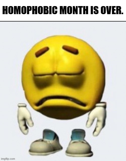 Sad emoji | HOMOPHOBIC MONTH IS OVER. | image tagged in sad emoji | made w/ Imgflip meme maker