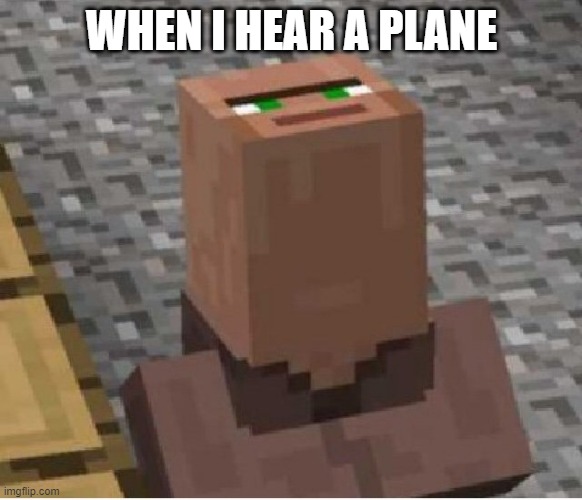 i see lots of planes | WHEN I HEAR A PLANE | image tagged in minecraft villager looking up | made w/ Imgflip meme maker