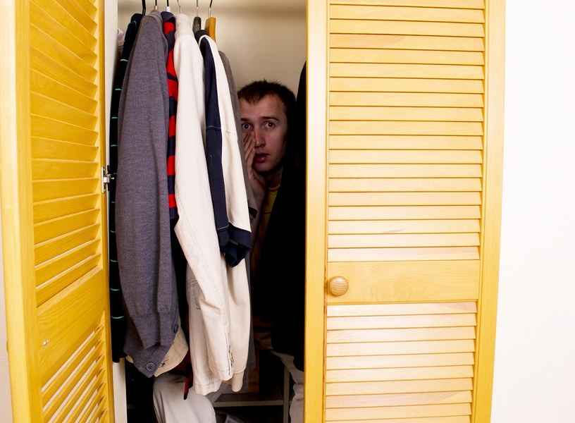 Man hiding in closet Earl JPP coward, weakling Blank Meme Template