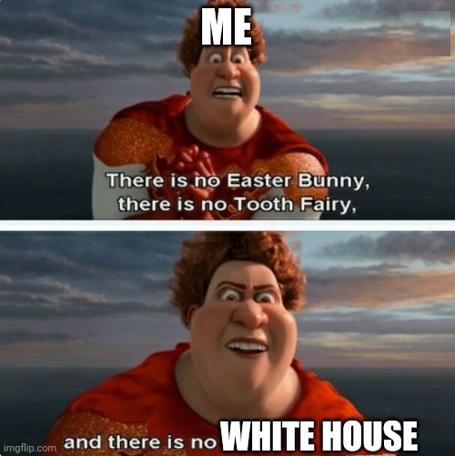 I'm pretty sure the white house doesn't exist | ME; WHITE HOUSE | image tagged in tighten megamind there is no easter bunny | made w/ Imgflip meme maker
