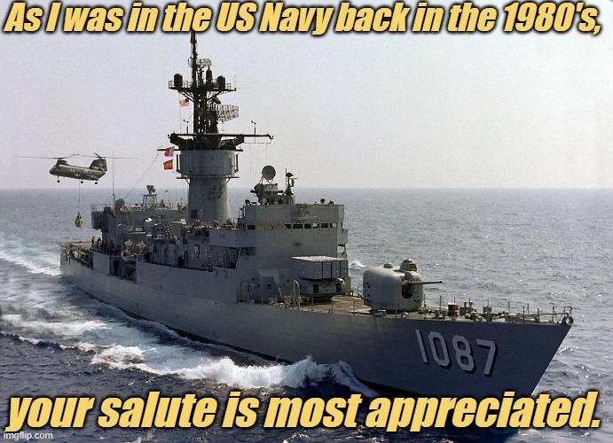 As I was in the US Navy back in the 1980's, your salute is most appreciated. | made w/ Imgflip meme maker