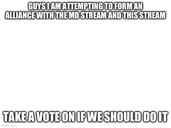 vote | GUYS I AM ATTEMPTING TO FORM AN ALLIANCE WITH THE MD STREAM AND THIS STREAM; TAKE A VOTE ON IF WE SHOULD DO IT | made w/ Imgflip meme maker