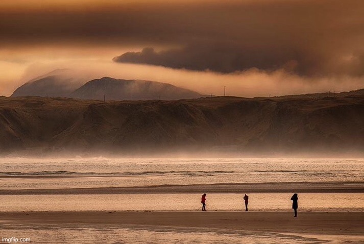 Strangers on the shore | image tagged in by the sea,sea shore,people,sand dunes,clouds | made w/ Imgflip meme maker