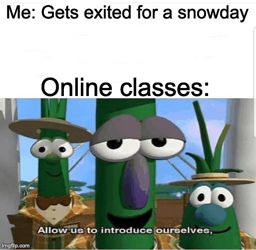 I hated this | Me: Gets exited for a snowday; Online classes: | image tagged in allow us to introduce ourselves,memenade | made w/ Imgflip meme maker