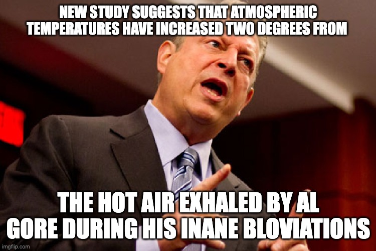 What a Windbag | NEW STUDY SUGGESTS THAT ATMOSPHERIC TEMPERATURES HAVE INCREASED TWO DEGREES FROM; THE HOT AIR EXHALED BY AL GORE DURING HIS INANE BLOVIATIONS | image tagged in al gore,climate,global warming | made w/ Imgflip meme maker