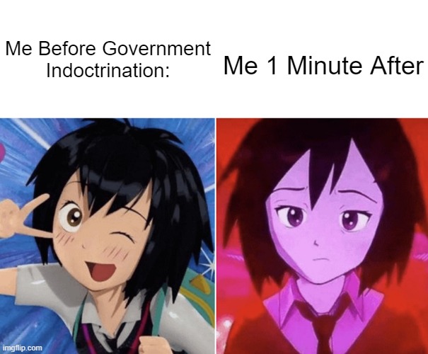 Me Getting Brainwashed by the Rockefeller Education System Was a Canon Event | Me 1 Minute After; Me Before Government Indoctrination: | image tagged in peni parker evolution | made w/ Imgflip meme maker