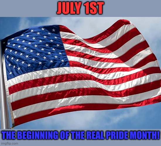 PRIDE MONTH! | JULY 1ST; THE BEGINNING OF THE REAL PRIDE MONTH! | image tagged in american flag,pride month,usa,politics | made w/ Imgflip meme maker