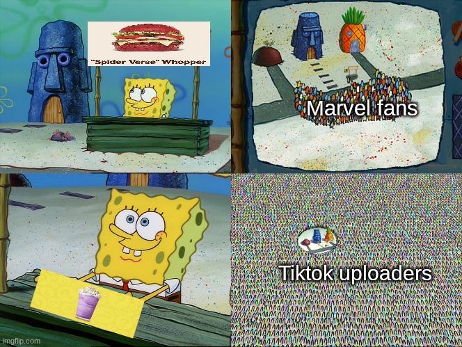 Happy Birthday Grimmace | Marvel fans; Tiktok uploaders | image tagged in pretty patties crowd | made w/ Imgflip meme maker