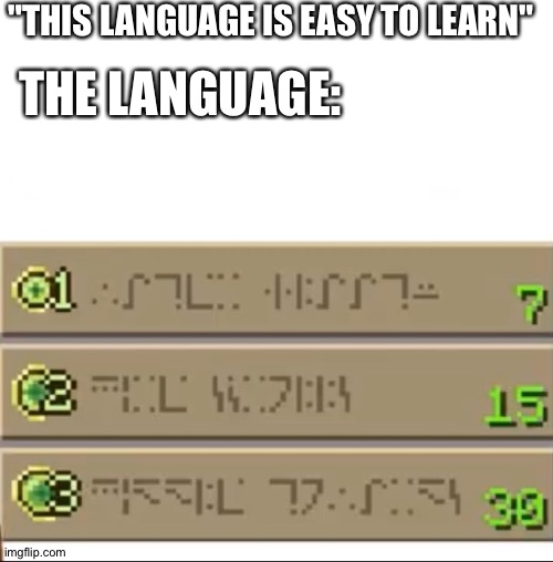 "THIS LANGUAGE IS EASY TO LEARN"; THE LANGUAGE: | image tagged in memes | made w/ Imgflip meme maker