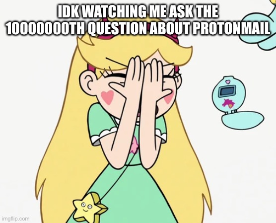 Star Butterfly Severe Facepalm | IDK WATCHING ME ASK THE 10000000TH QUESTION ABOUT PROTONMAIL | image tagged in star butterfly severe facepalm | made w/ Imgflip meme maker