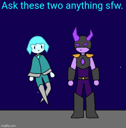 Might not respond because I go to bed soon but I will when I get up. | Ask these two anything sfw. | made w/ Imgflip meme maker
