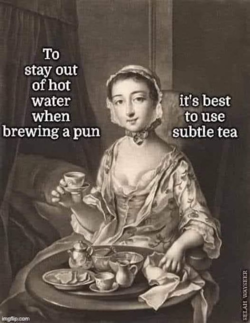 Subtle tea | image tagged in puns,hot water,brew | made w/ Imgflip meme maker