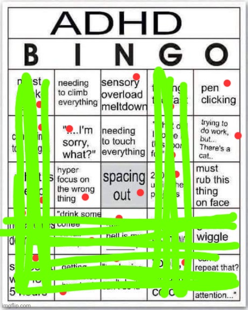not my family still not believing i'm adhd though | image tagged in adhd bingo,adhd | made w/ Imgflip meme maker