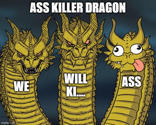 Three-headed Dragon | ASS KILLER DRAGON; WILL KI.... ASS; WE | image tagged in three-headed dragon | made w/ Imgflip meme maker