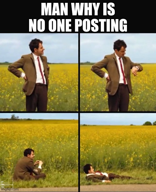 Mr bean waiting | MAN WHY IS NO ONE POSTING | image tagged in mr bean waiting | made w/ Imgflip meme maker