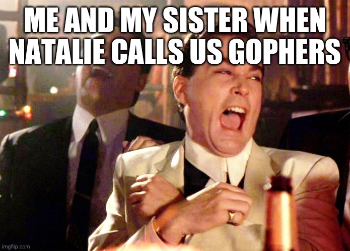 She can suck our gopher holes | ME AND MY SISTER WHEN NATALIE CALLS US GOPHERS | image tagged in memes,good fellas hilarious | made w/ Imgflip meme maker