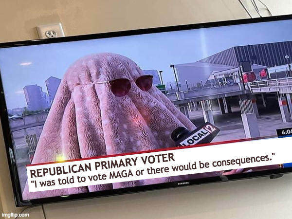 Protect yourself from the smoke. | "I was told to vote MAGA or there would be consequences."; REPUBLICAN PRIMARY VOTER | image tagged in memes,maga,smoke,protect yourself | made w/ Imgflip meme maker