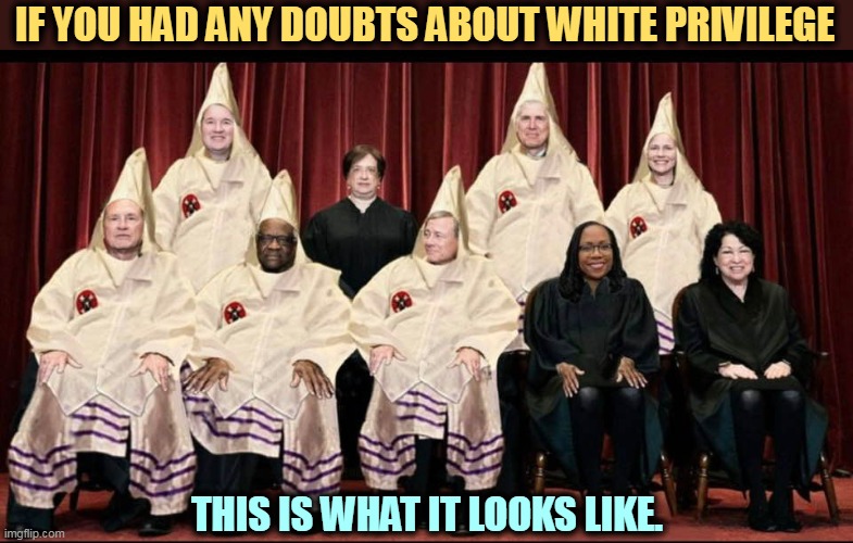 But Trump's boxes! | IF YOU HAD ANY DOUBTS ABOUT WHITE PRIVILEGE; THIS IS WHAT IT LOOKS LIKE. | image tagged in the radical racist supreme court ku klux klan kkk,white privilege,supreme court,racists,kkk,ku klux klan | made w/ Imgflip meme maker