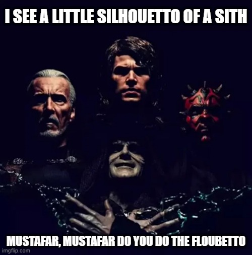 That Song Must Be Fire | I SEE A LITTLE SILHOUETTO OF A SITH; MUSTAFAR, MUSTAFAR DO YOU DO THE FLOUBETTO | image tagged in star wars,bohemian rhapsody | made w/ Imgflip meme maker