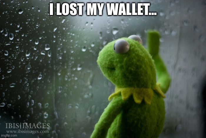 i very sad, it had good cash too | I LOST MY WALLET... | image tagged in kermit window | made w/ Imgflip meme maker