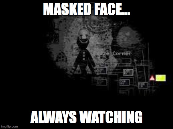 Members of the Creepypasta Community will get this | MASKED FACE... ALWAYS WATCHING | image tagged in the puppet from fnaf 2,fnaf,fnaf 2,the puppet,slenderman | made w/ Imgflip meme maker