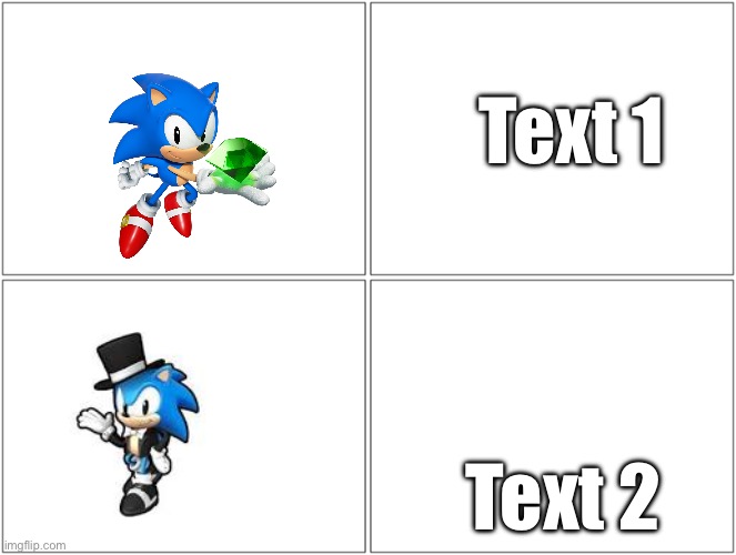 Example meme | Text 1; Text 2 | image tagged in tuxedo classic sonic | made w/ Imgflip meme maker