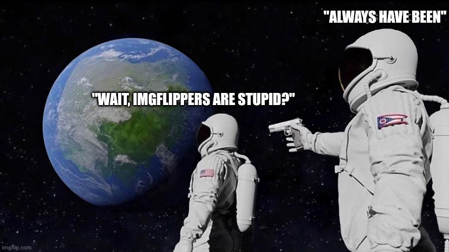 Sorry to break the news | "ALWAYS HAVE BEEN"; "WAIT, IMGFLIPPERS ARE STUPID?" | image tagged in wait its all,imgflip,imgflip users,imgflippers,astronaut | made w/ Imgflip meme maker