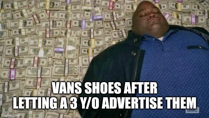 An edit of my past meme | VANS SHOES AFTER LETTING A 3 Y/O ADVERTISE THEM | image tagged in huell money,vans,shoes,advertisement | made w/ Imgflip meme maker