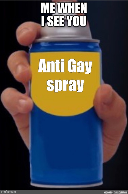 anti gay spray | ME WHEN I SEE YOU | image tagged in anti gay spray,no homo | made w/ Imgflip meme maker