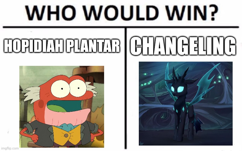 Frog vs bug horse | HOPIDIAH PLANTAR; CHANGELING | image tagged in memes,who would win,amphibia,mlp fim,jpfan102504 | made w/ Imgflip meme maker