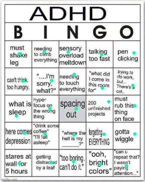 Uuuhh… bingo? Times twelve? (Also y’all’s stream rules got my laughing) | image tagged in adhd bingo | made w/ Imgflip meme maker