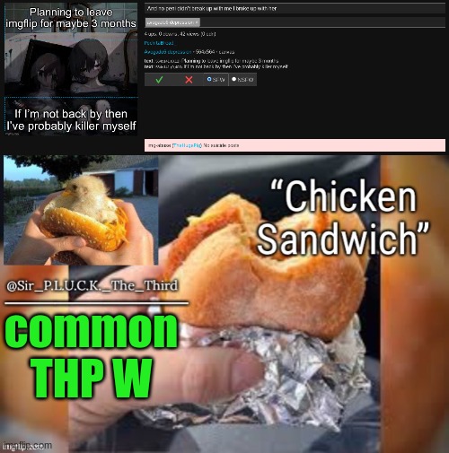 common THP W | image tagged in chicken sandwich thanks behapp | made w/ Imgflip meme maker