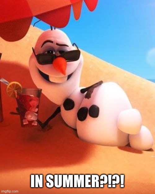 Olaf in summer | IN SUMMER?!?! | image tagged in olaf in summer | made w/ Imgflip meme maker
