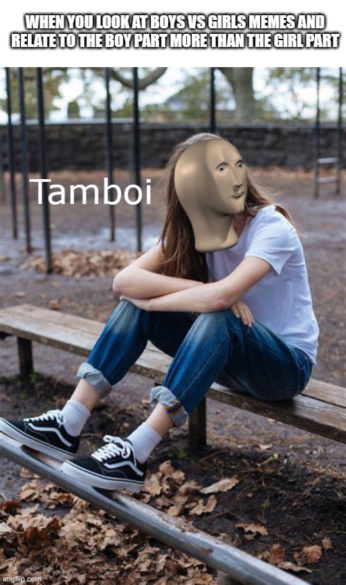 Meme man's a tomboy | WHEN YOU LOOK AT BOYS VS GIRLS MEMES AND RELATE TO THE BOY PART MORE THAN THE GIRL PART; Tamboi | image tagged in meme man,boys vs girls | made w/ Imgflip meme maker