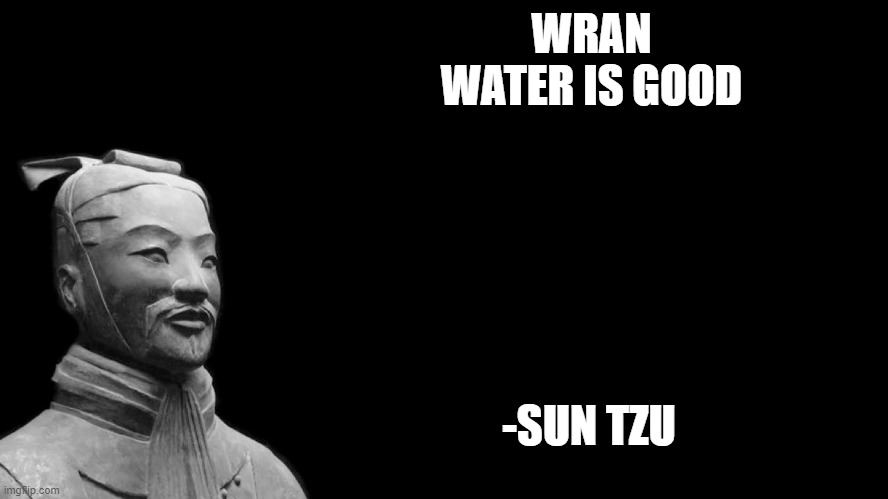 Sun Tzu | WRAN WATER IS GOOD; -SUN TZU | image tagged in sun tzu | made w/ Imgflip meme maker