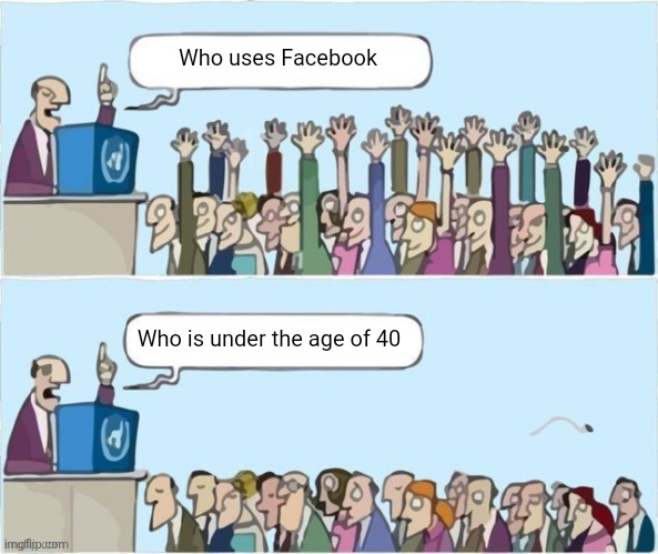 That place is one of the senior centers of the internet | Who uses Facebook; Who is under the age of 40 | image tagged in people raising hands | made w/ Imgflip meme maker