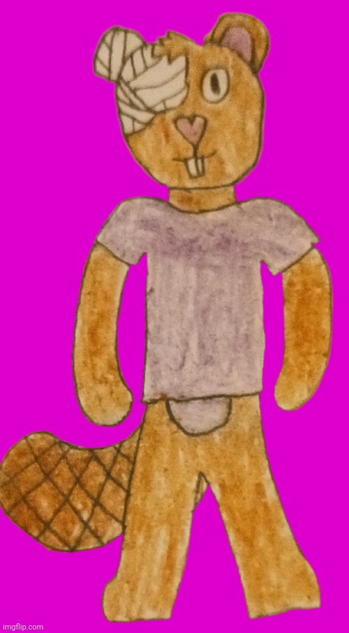 Completed my redraw of Handie (I'm assuming the white half of his face is a bandage) | image tagged in handie the beaver transparent darthtricera version | made w/ Imgflip meme maker
