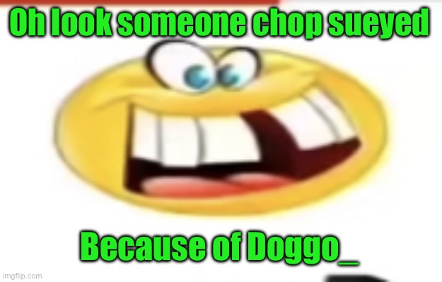 Happy yet cursed | Oh look someone chop sueyed; Because of Doggo_ | image tagged in happy yet cursed | made w/ Imgflip meme maker