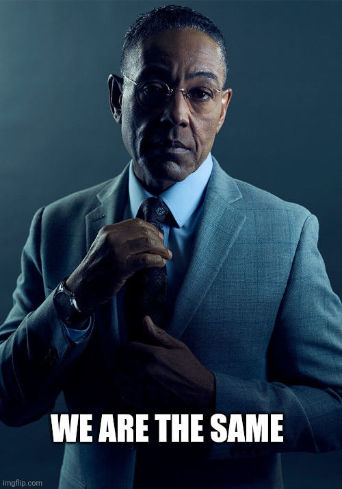 Gus Fring we are not the same | WE ARE THE SAME | image tagged in gus fring we are not the same | made w/ Imgflip meme maker