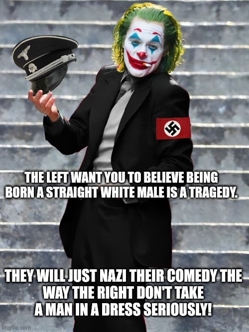 THE LEFT WANT YOU TO BELIEVE BEING BORN A STRAIGHT WHITE MALE IS A TRAGEDY. THEY WILL JUST NAZI THEIR COMEDY THE WAY THE RIGHT DON'T TAKE A  | made w/ Imgflip meme maker