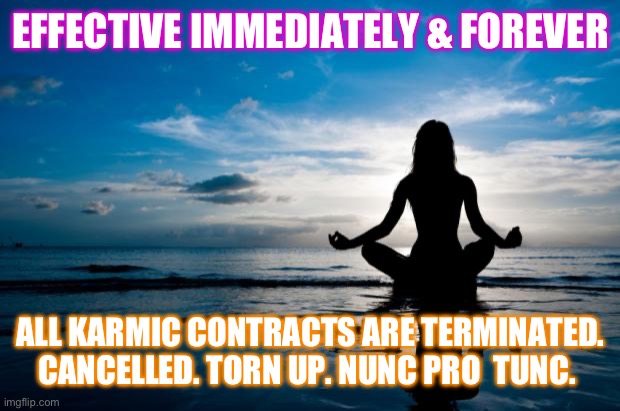 Karma | EFFECTIVE IMMEDIATELY & FOREVER; ALL KARMIC CONTRACTS ARE TERMINATED. CANCELLED. TORN UP. NUNC PRO  TUNC. | image tagged in karma | made w/ Imgflip meme maker