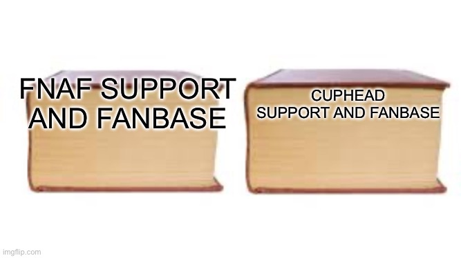 Big book small book | CUPHEAD SUPPORT AND FANBASE; FNAF SUPPORT AND FANBASE | image tagged in big book small book | made w/ Imgflip meme maker